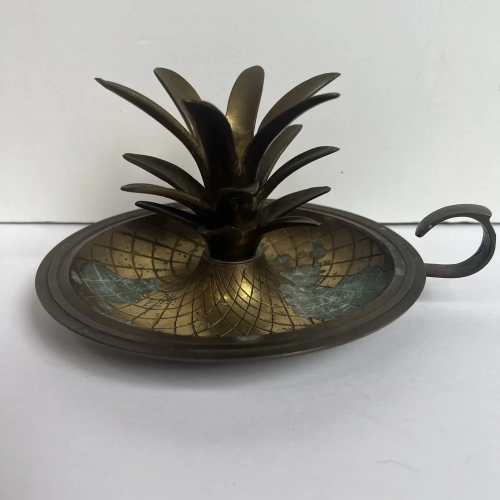 VTG Solid Brass Pineapple Table Candle Holder With Handle 4